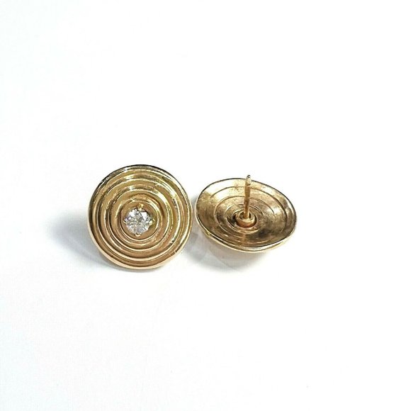 GORGEOUS! 14K Yellow Gold Vintage Round Disc .36CTW Diamond Earring Studs 17mm - Picture 3 of 4
